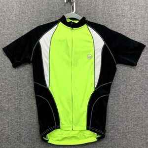 Canari Men Large Cycling Jersey Full Zip Hi-Viz Green Black Lightweight 3 Pocket